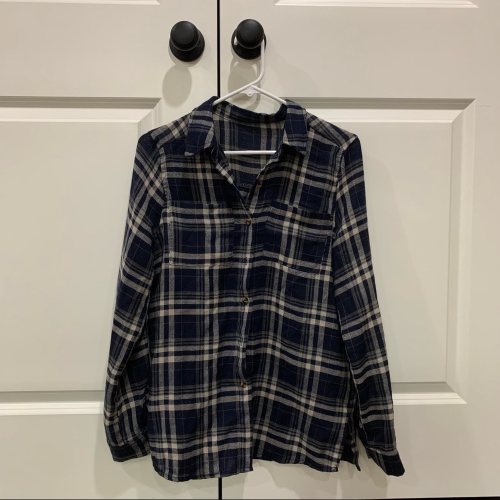 Princess Polly plaid blue tan neutral flannel button down size 4
